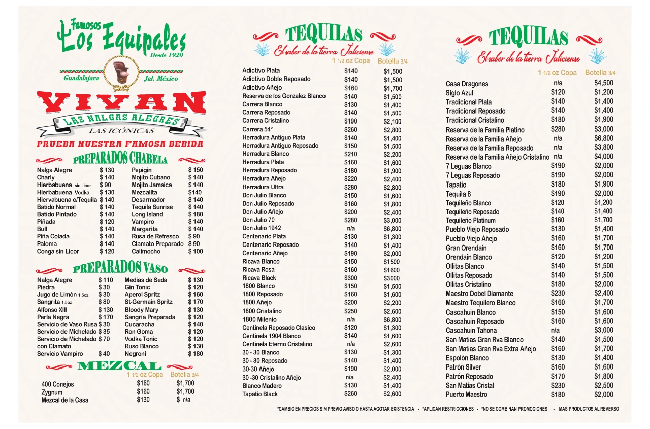 Los Famosos Equipales La Nalga Alegre Cantina Tradicional Centro de Guadalajara Menú